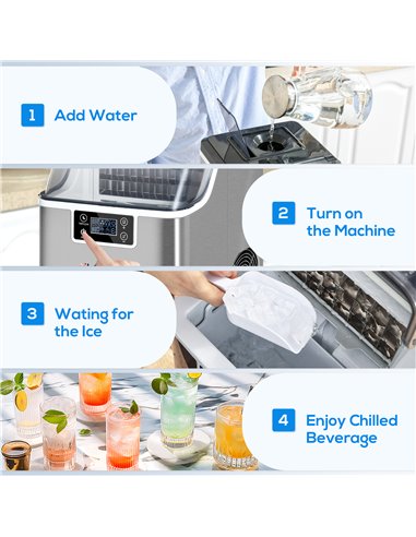 HOMCOM Ice Maker Machine, Counter Top Ice Cube Maker for Home, 20kg in 24 Hrs, 3.2L with Adjustable Cube Size, Self Cleaning Fun