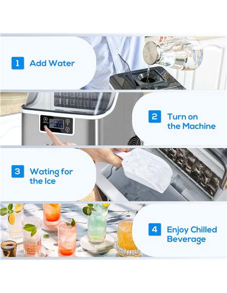 HOMCOM Ice Maker Machine, Counter Top Ice Cube Maker for Home, 20kg in 24 Hrs, 3.2L with Adjustable Cube Size, Self Cleaning Fun - pic 67002 | FastDaddyshop