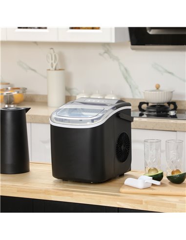 HOMCOM Ice Maker Machine Counter Top, 12Kg in 24 Hrs, 9 Cubes Ready in 6-12Mins, Portable Ice Cube Maker with Ice Scoop and Bask