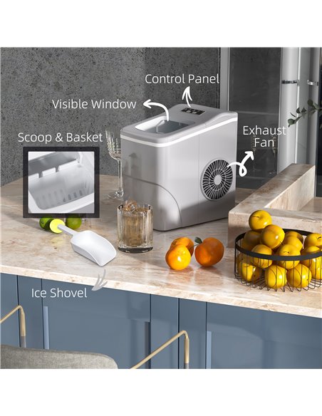 HOMCOM Portable Ice Maker Countertop, Bullet Ice Cube Machine, 9 Ice Cubes per 8 Minutes, Automatic Cleaning, Visible Window Sco - pic 67016 | FastDaddyshop