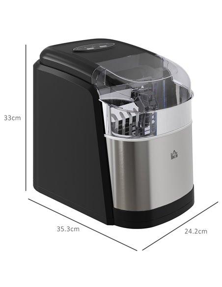 HOMCOM Ice Maker Machine Countertop, 12Kg in 24 Hrs, 9 Cubes Ready in 6-12Mins, Portable Ice Cube Maker w/ 2 Ice Cube Sizes, Sel - pic 67032 | FastDaddyshop