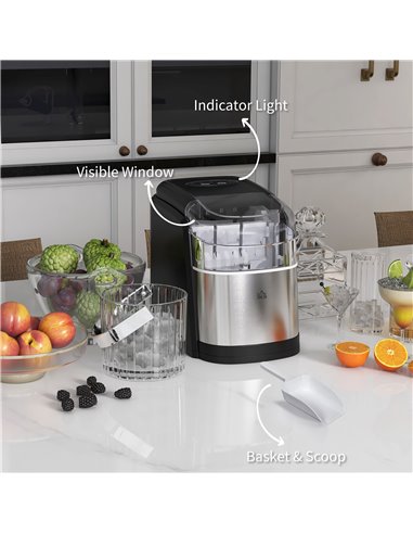 HOMCOM Ice Maker Machine Countertop, 12Kg in 24 Hrs, 9 Cubes Ready in 6-12Mins, Portable Ice Cube Maker w/ 2 Ice Cube Sizes, Sel