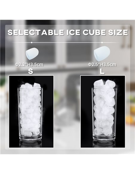 HOMCOM Ice Maker Machine Countertop, 12Kg in 24 Hrs, 9 Cubes Ready in 6-12Mins, Portable Ice Cube Maker w/ 2 Ice Cube Sizes, Sel - pic 67035 | FastDaddyshop