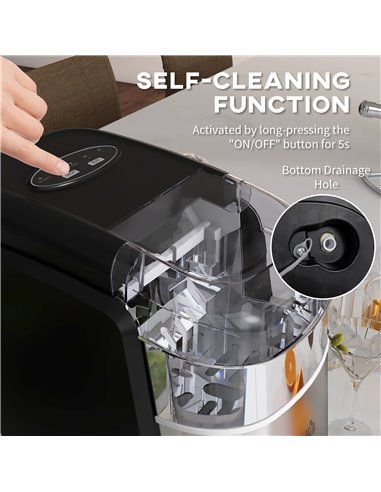 HOMCOM Ice Maker Machine Countertop, 12Kg in 24 Hrs, 9 Cubes Ready in 6-12Mins, Portable Ice Cube Maker w/ 2 Ice Cube Sizes, Sel