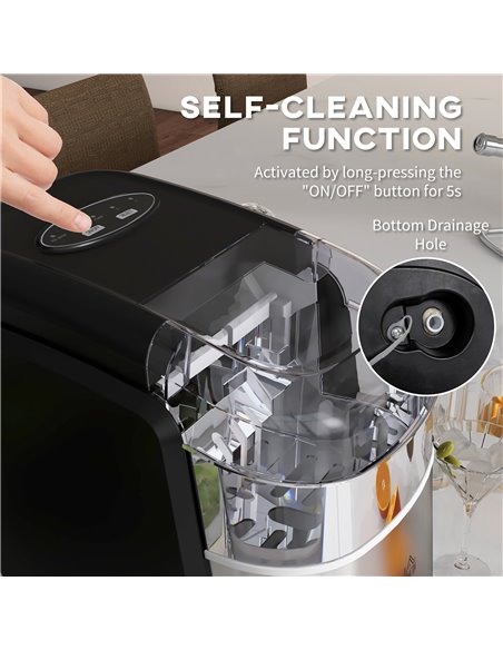 HOMCOM Ice Maker Machine Countertop, 12Kg in 24 Hrs, 9 Cubes Ready in 6-12Mins, Portable Ice Cube Maker w/ 2 Ice Cube Sizes, Sel - pic 67036 | FastDaddyshop