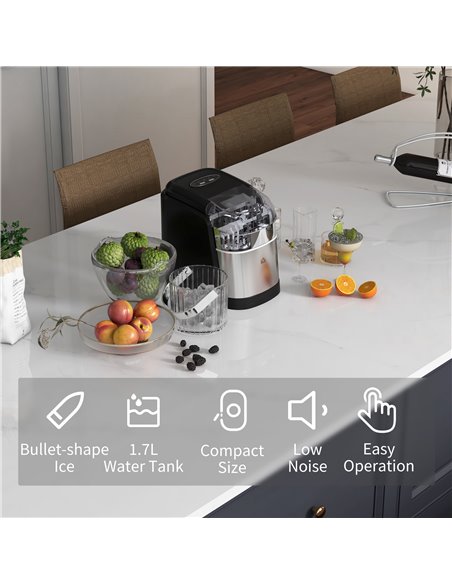 HOMCOM Ice Maker Machine Countertop, 12Kg in 24 Hrs, 9 Cubes Ready in 6-12Mins, Portable Ice Cube Maker w/ 2 Ice Cube Sizes, Sel - pic 67037 | FastDaddyshop