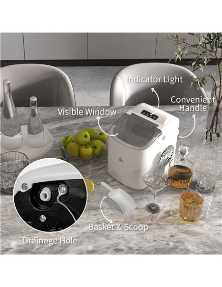 HOMCOM Ice Maker Machine Counter Top, 12Kg in 24 Hrs, 9 Cubes Ready in 6-12Mins, Portable Ice Cube Maker with Ice Scoop and Bask - pic 67043 | FastDaddyshop