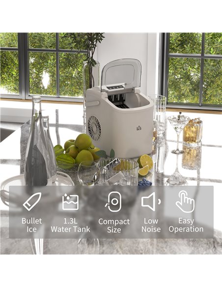 HOMCOM Ice Maker Machine Counter Top, 12Kg in 24 Hrs, 9 Cubes Ready in 6-12Mins, Portable Ice Cube Maker with Ice Scoop and Bask - pic 67044 | FastDaddyshop