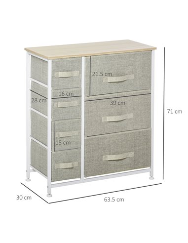 HOMCOM Vertical 7 Linen Drawers Cabinet Organizer Storage Dresser Tower with Metal Frame Adjustable Feet for Living Room, Bathro