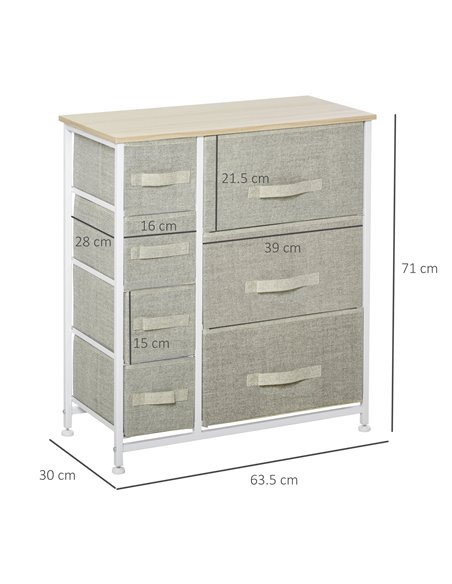 HOMCOM Vertical 7 Linen Drawers Cabinet Organizer Storage Dresser Tower with Metal Frame Adjustable Feet for Living Room, Bathro - pic 6706 | FastDaddyshop