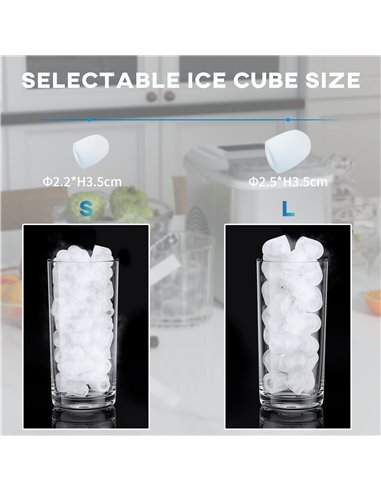 HOMCOM Ice Maker Machine Countertop, 12Kg in 24 Hrs, 9 Cubes Ready in 6-13Mins, Self-Cleaning Portable Ice Cube Maker with 2 Siz
