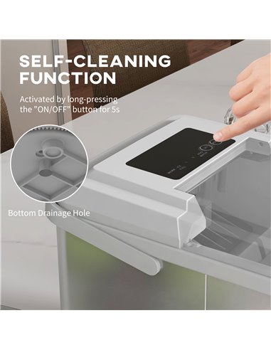 HOMCOM Ice Maker Machine Countertop, 12Kg in 24 Hrs, 9 Cubes Ready in 6-13Mins, Self-Cleaning Portable Ice Cube Maker with 2 Siz