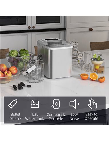 HOMCOM Ice Maker Machine Countertop, 12Kg in 24 Hrs, 9 Cubes Ready in 6-13Mins, Self-Cleaning Portable Ice Cube Maker with 2 Siz
