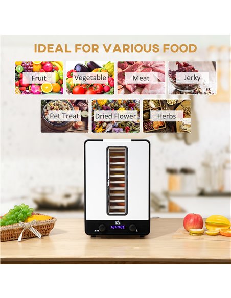 HOMCOM 11 Tier Food Dehydrator, 550W Food Dryer Machine with Adjustable Temperature, Timer and LCD Display for Drying Fruit, Mea - pic 67069 | FastDaddyshop