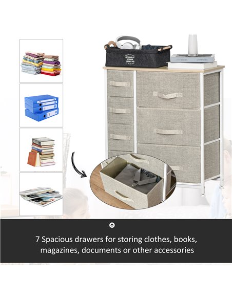 HOMCOM Vertical 7 Linen Drawers Cabinet Organizer Storage Dresser Tower with Metal Frame Adjustable Feet for Living Room, Bathro - pic 6707 | FastDaddyshop