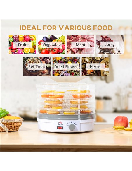 HOMCOM 5 Tier Food Dehydrator, 245W Food Dryer Machine with Adjustable Temperature Control for Drying Fruit, Meat, Vegetable, Je - pic 67078 | FastDaddyshop