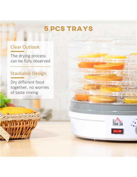 HOMCOM 5 Tier Food Dehydrator, 245W Food Dryer Machine with Adjustable Temperature Control for Drying Fruit, Meat, Vegetable, Je - pic 67079 | FastDaddyshop