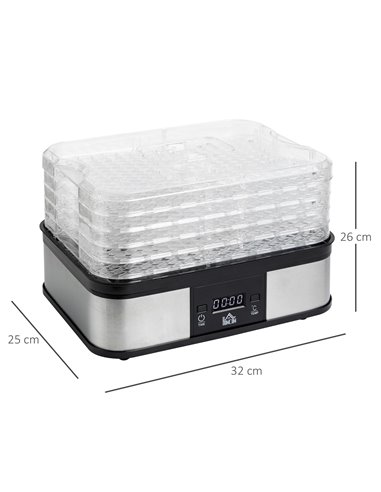 HOMCOM 5 Tier Food Dehydrator, 245W Stainless Steel Food Dryer Machine with Adjustable Temperature, Timer and LCD Display for Dr