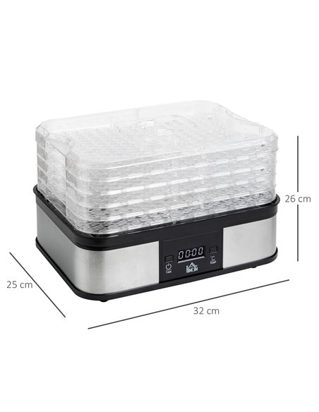 HOMCOM 5 Tier Food Dehydrator, 245W Stainless Steel Food Dryer Machine with Adjustable Temperature, Timer and LCD Display for Dr - pic 67086 | FastDaddyshop