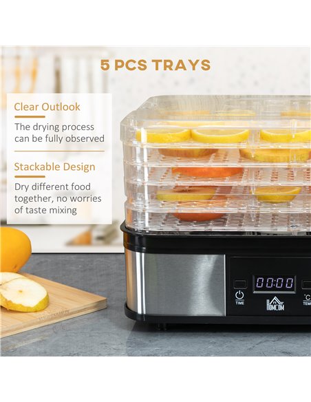 HOMCOM 5 Tier Food Dehydrator, 245W Stainless Steel Food Dryer Machine with Adjustable Temperature, Timer and LCD Display for Dr - pic 67088 | FastDaddyshop