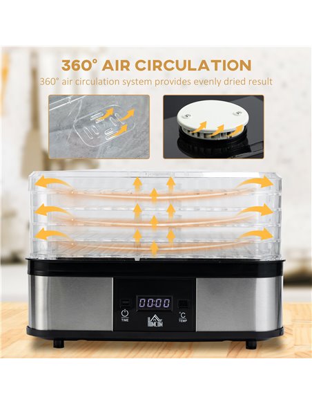 HOMCOM 5 Tier Food Dehydrator, 245W Stainless Steel Food Dryer Machine with Adjustable Temperature, Timer and LCD Display for Dr - pic 67090 | FastDaddyshop