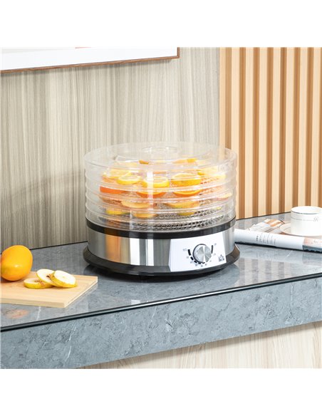 HOMCOM 5 Tier Food Dehydrator, 250W Stainless Steel Food Dryer Machine with Adjustable Temperature for Drying Fruit, Meat, Veget - pic 67094 | FastDaddyshop