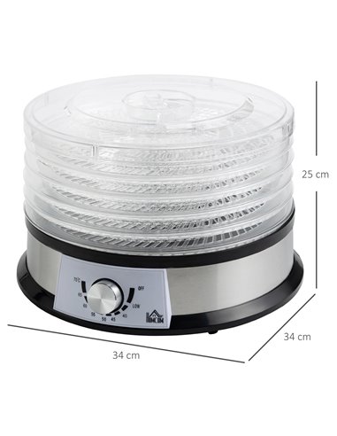 HOMCOM 5 Tier Food Dehydrator, 250W Stainless Steel Food Dryer Machine with Adjustable Temperature for Drying Fruit, Meat, Veget