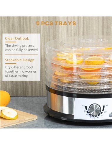 HOMCOM 5 Tier Food Dehydrator, 250W Stainless Steel Food Dryer Machine with Adjustable Temperature for Drying Fruit, Meat, Veget