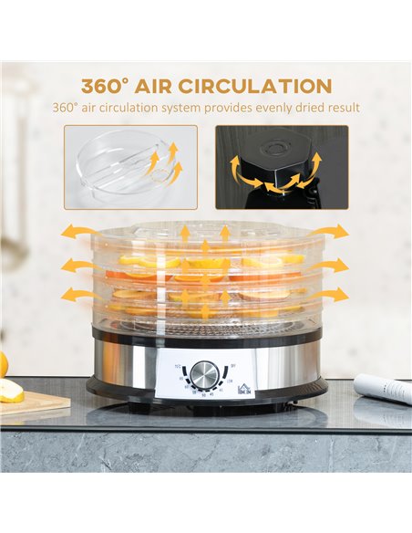 HOMCOM 5 Tier Food Dehydrator, 250W Stainless Steel Food Dryer Machine with Adjustable Temperature for Drying Fruit, Meat, Veget - pic 67098 | FastDaddyshop