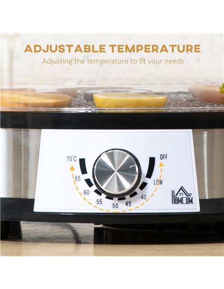 HOMCOM 5 Tier Food Dehydrator, 250W Stainless Steel Food Dryer Machine with Adjustable Temperature for Drying Fruit, Meat, Veget - pic 67099 | FastDaddyshop