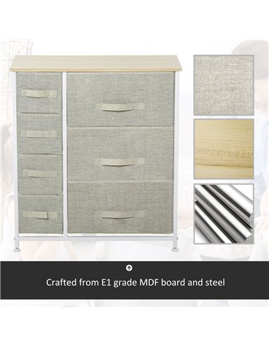 HOMCOM Vertical 7 Linen Drawers Cabinet Organizer Storage Dresser Tower with Metal Frame Adjustable Feet for Living Room, Bathro