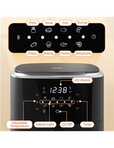 HOMCOM 6.7L 4 in 1 Air Fryer, Bake, Roast and Dehydrator with Digital Display, Rapid Air Circulation, Adjustable Temperature, Ti
