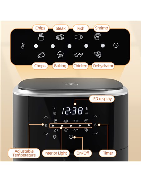 HOMCOM 6.7L 4 in 1 Air Fryer, Bake, Roast and Dehydrator with Digital Display, Rapid Air Circulation, Adjustable Temperature, Ti - pic 67105 | FastDaddyshop