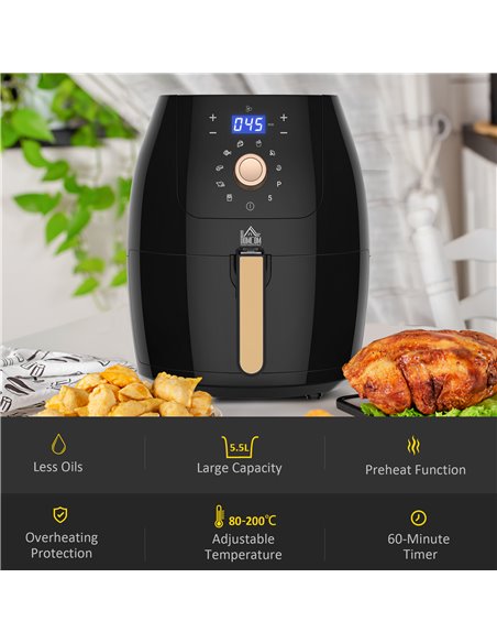 HOMCOM Digital Air Fryer 1700W 5.5L with Rapid Air Circulation System Adjustable Temperature 60 Min Timer for Healthy Oil Free L - pic 67114 | FastDaddyshop