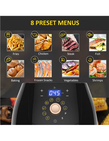 HOMCOM Digital Air Fryer 1700W 5.5L with Rapid Air Circulation System Adjustable Temperature 60 Min Timer for Healthy Oil Free L