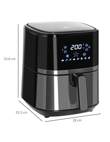 HOMCOM 4.5L Digital Air Fryer, 1500W W/ Digital Display, Adjustable Temperature, Timer and Nonstick Basket, Black 800-125V70