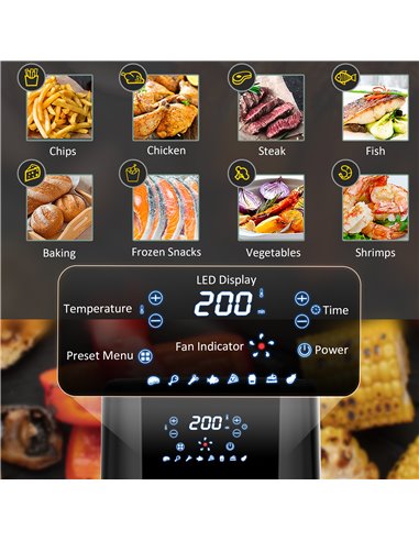 HOMCOM 4.5L Digital Air Fryer, 1500W W/ Digital Display, Adjustable Temperature, Timer and Nonstick Basket, Black 800-125V70