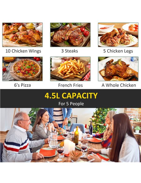 HOMCOM 4.5L Digital Air Fryer, 1500W W/ Digital Display, Adjustable Temperature, Timer and Nonstick Basket, Black 800-125V70 - pic 67125 | FastDaddyshop