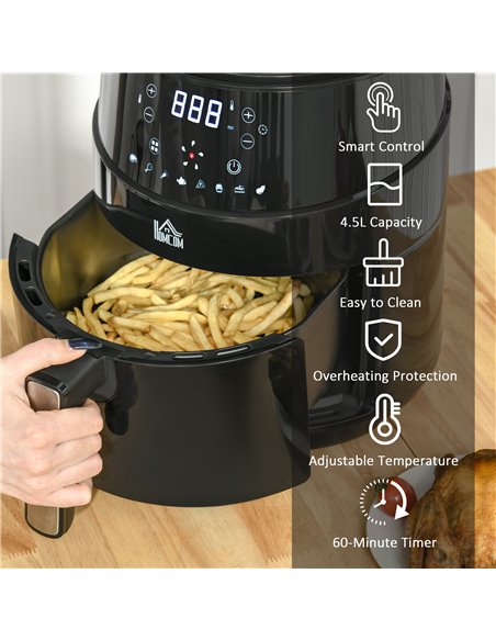 HOMCOM Compact 4.5L Digital Air Fryer, 1500W with Rapid Air Technology, Adjustable Settings & Nonstick Basket, Black 800-124V70 - pic 67132 | FastDaddyshop