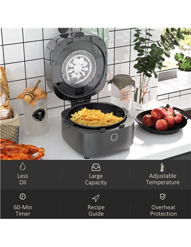 HOMCOM Family Air Fryer with Rapid Air Circulation and Recipes, 6.5L Oil Free Airfryer with 60-Minute Timer, Adjustable Temperat
