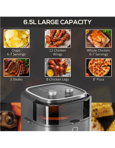 HOMCOM Family Air Fryer with Rapid Air Circulation and Recipes, 6.5L Oil Free Airfryer with 60-Minute Timer, Adjustable Temperat