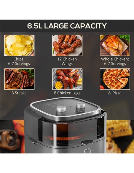 HOMCOM Family Air Fryer with Rapid Air Circulation and Recipes, 6.5L Oil Free Airfryer with 60-Minute Timer, Adjustable Temperat - pic 67143 | FastDaddyshop