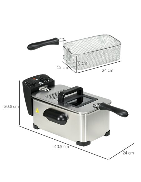HOMCOM 3 Litre Stainless Steel Deep Fat Fryer with Adjustable Temp, 60min Timer, Viewing Window and Safety Cut Out, 2000W 800-17 - pic 67149 | FastDaddyshop