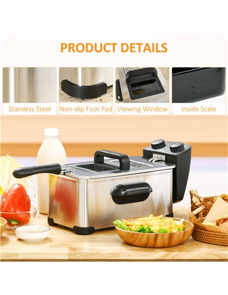 HOMCOM 3 Litre Stainless Steel Deep Fat Fryer with Adjustable Temp, 60min Timer, Viewing Window and Safety Cut Out, 2000W 800-17 - pic 67151 | FastDaddyshop