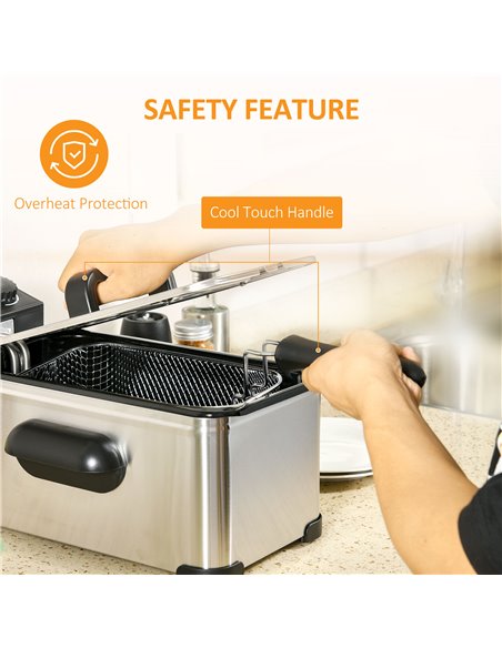 HOMCOM 3 Litre Stainless Steel Deep Fat Fryer with Adjustable Temp, 60min Timer, Viewing Window and Safety Cut Out, 2000W 800-17 - pic 67152 | FastDaddyshop