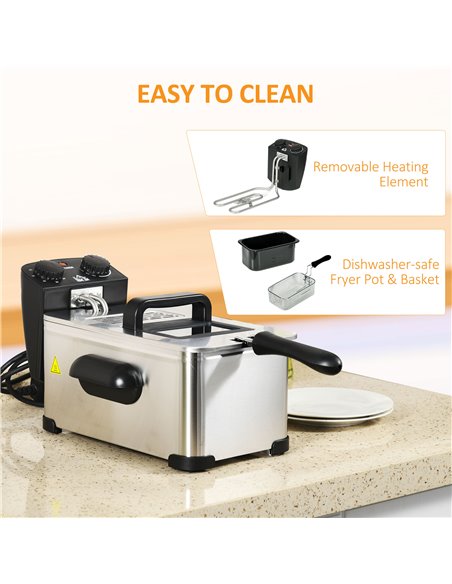 HOMCOM 3 Litre Stainless Steel Deep Fat Fryer with Adjustable Temp, 60min Timer, Viewing Window and Safety Cut Out, 2000W 800-17 - pic 67153 | FastDaddyshop