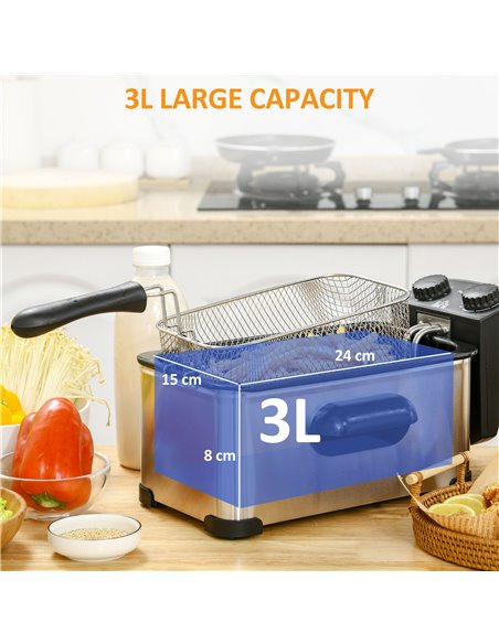 HOMCOM 3 Litre Stainless Steel Deep Fat Fryer with Adjustable Temp, 60min Timer, Viewing Window and Safety Cut Out, 2000W 800-17 - pic 67154 | FastDaddyshop