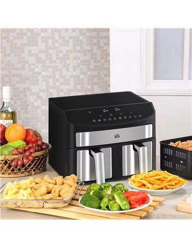 HOMCOM Dual Zone Air Fryer, 10-in-1 8L with Sync Cook & Sync Finish, 60-Minute Timer for Oil Free & Low Fat Cooking, 2400W 800-1