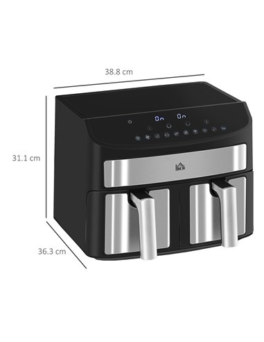 HOMCOM Dual Zone Air Fryer, 10-in-1 8L with Sync Cook & Sync Finish, 60-Minute Timer for Oil Free & Low Fat Cooking, 2400W 800-1