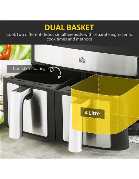 HOMCOM Dual Zone Air Fryer, 10-in-1 8L with Sync Cook & Sync Finish, 60-Minute Timer for Oil Free & Low Fat Cooking, 2400W 800-1 - pic 67159 | FastDaddyshop
